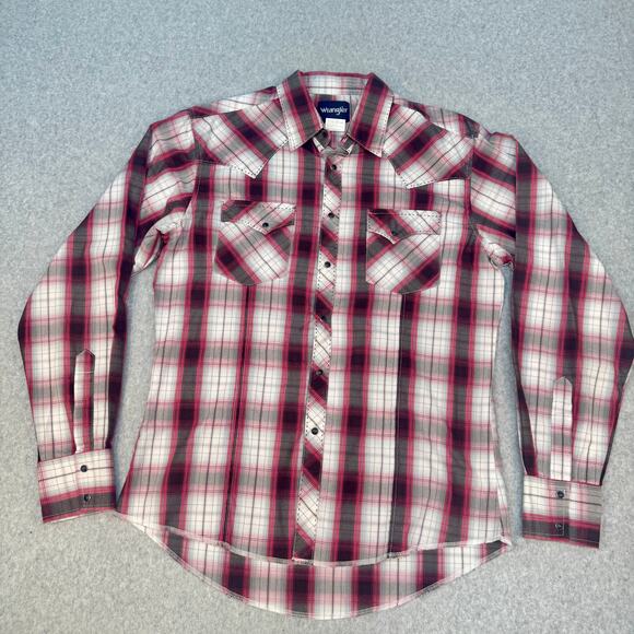 Wrangler Long Sleeve Plaid Pearl Snap Collared Shirt Men's Size M MVG115M - Picture 1 of 6